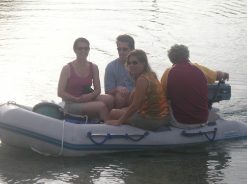 Jill and Dean, Rose and Steven coming ashore for sundowners